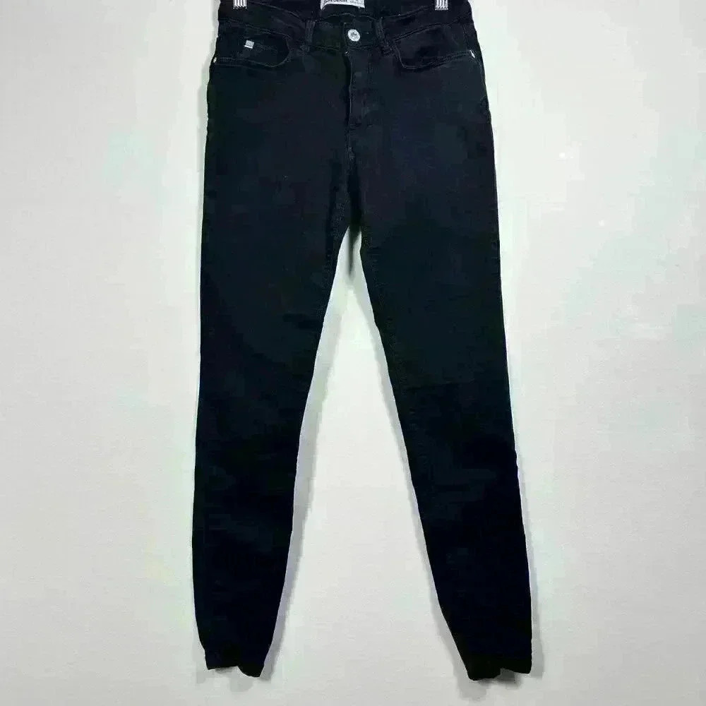 ZARA DENIM Black Skinny Mid Rise Jeans Minimalist Tapered Jeggings Women 4